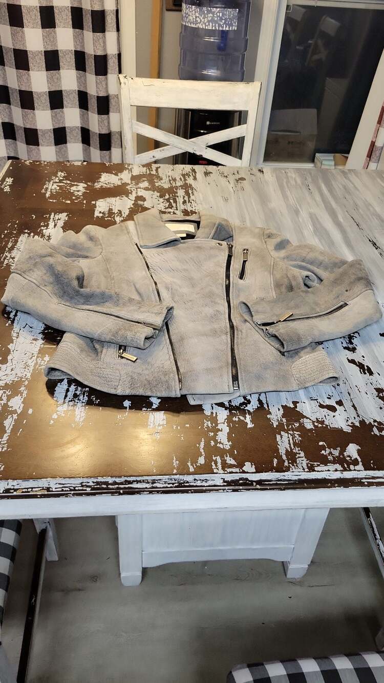 Michael Kors Women's Gray Distressed Faux Leather Moto Jacket